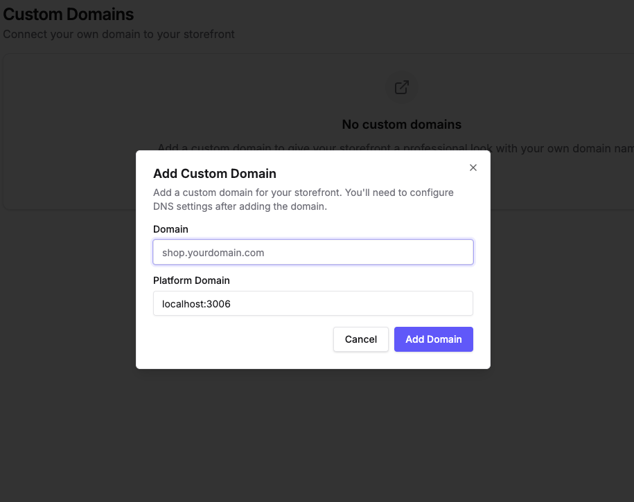 The Add Custom Domain dialog