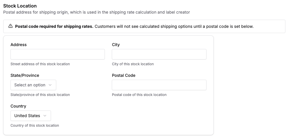 stock location form